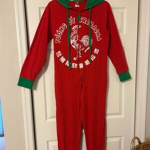 Adult Onesie Sriracha Hot Sauce Red and Green Pajamas and Costume